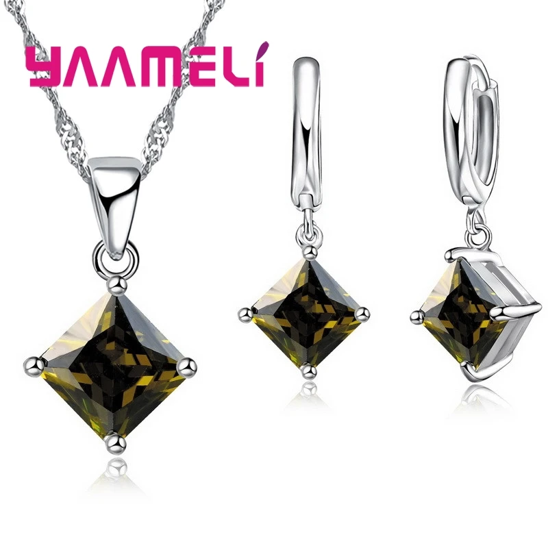 Simple Geometry Square Pendant Necklace & Earrings Set