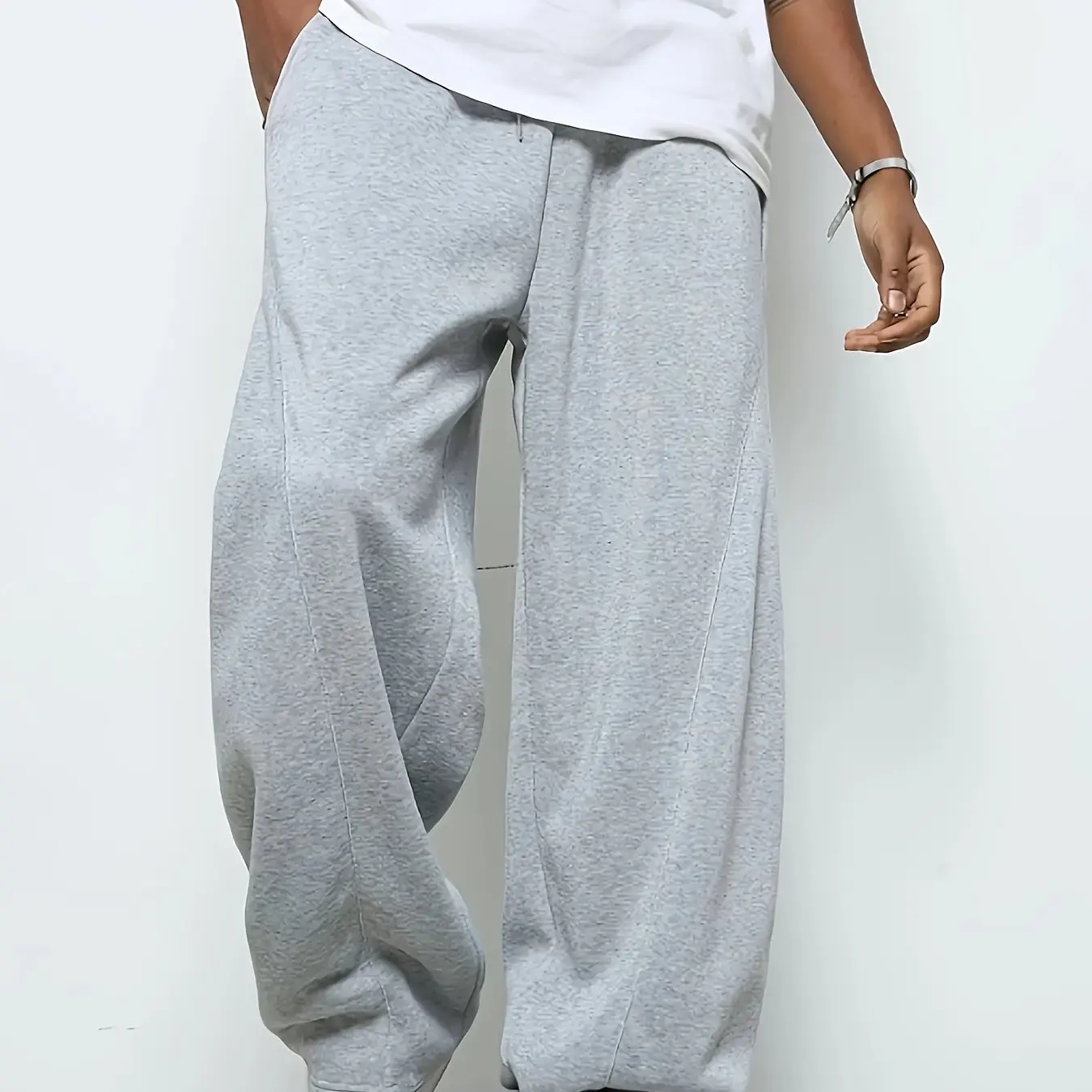 

Men's Sanitary Pants, Casual Straight Leg Pants, Elastic and Textured Straight Leg Pants, Elastic Waistband, Elastic Waistband