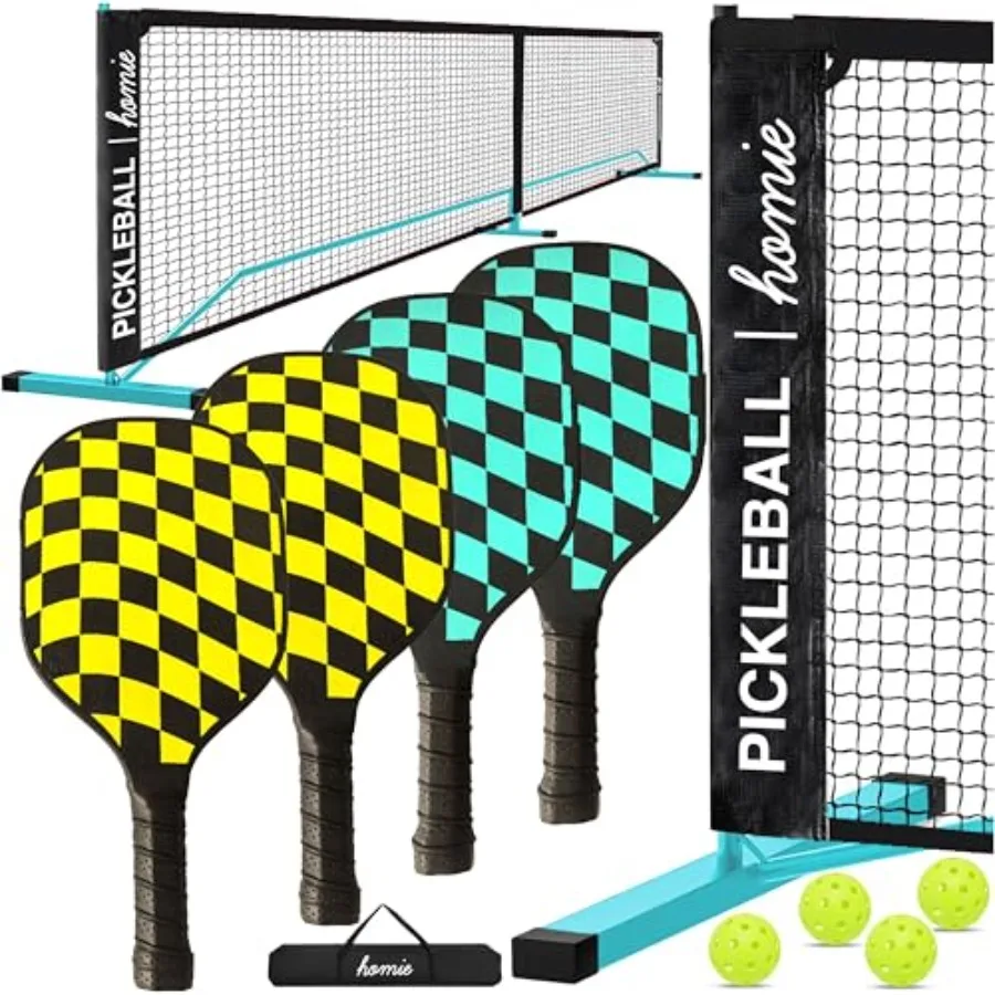 

Portable Pickleball Net Set with 4 Paddles 4 Balls Backpack Carrying Bag 22 FT Regulation Size Easy Setup for Outdoor Indoor We