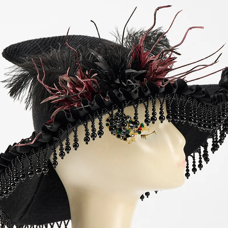 Gothic Style Cosplay Dark Witch Ghost Bride Widow Hat Halloween Costume Headwear Hair Accessories Medieval Style Pirate Hat