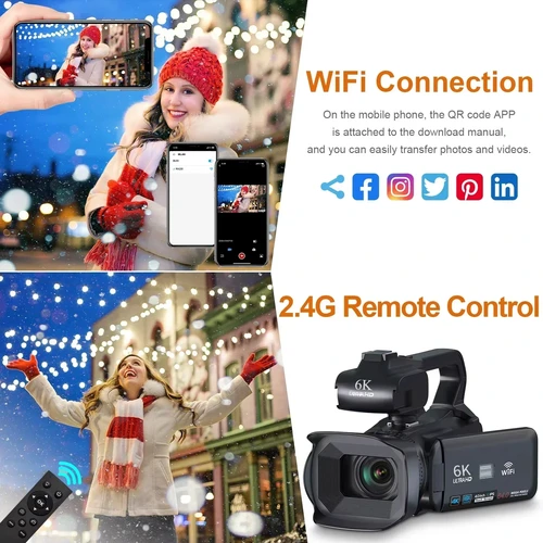 Imagen 2 del producto Cámara de vídeo profesional 6K para fotografía, Zoom Digital 18X, cámara Vlogging de visión nocturna, videocámara web WiFi de 64MP