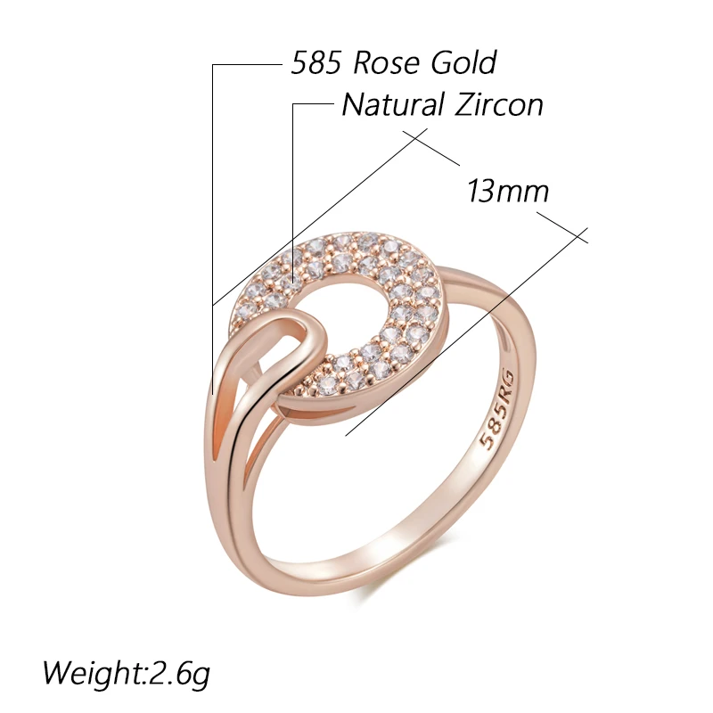 Kinel Luxury Full Shiny Natural Zircon Ring for Women Unique Design 585 Rose Gold Color Bride Wedding Jewelry Best Gift
