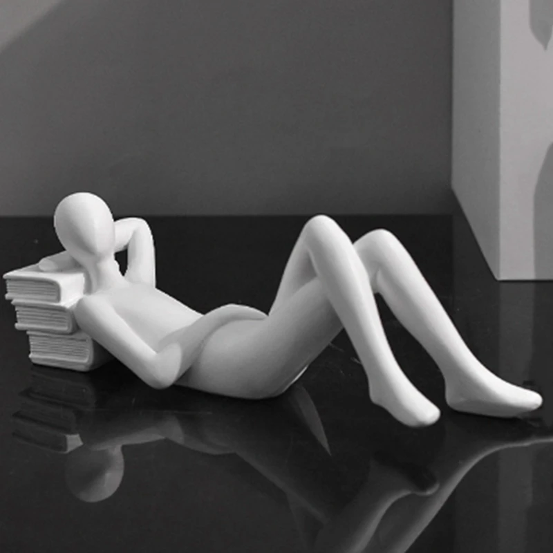 تمثال قراءة اسكندنافي تماثيل من الراتنج ، نحت ديكور سطح المكتب ، زخرفة الفن الحديث ، حرفة ديكور المكاتب المنزلية