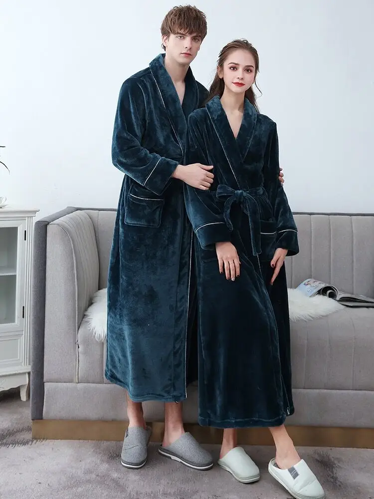 Gentlemen Winter Senior Thick Homewear Bathrobes Male Casual Longewear Sleepwear Men CP Lovers Shower Long Warm Velvet Robes