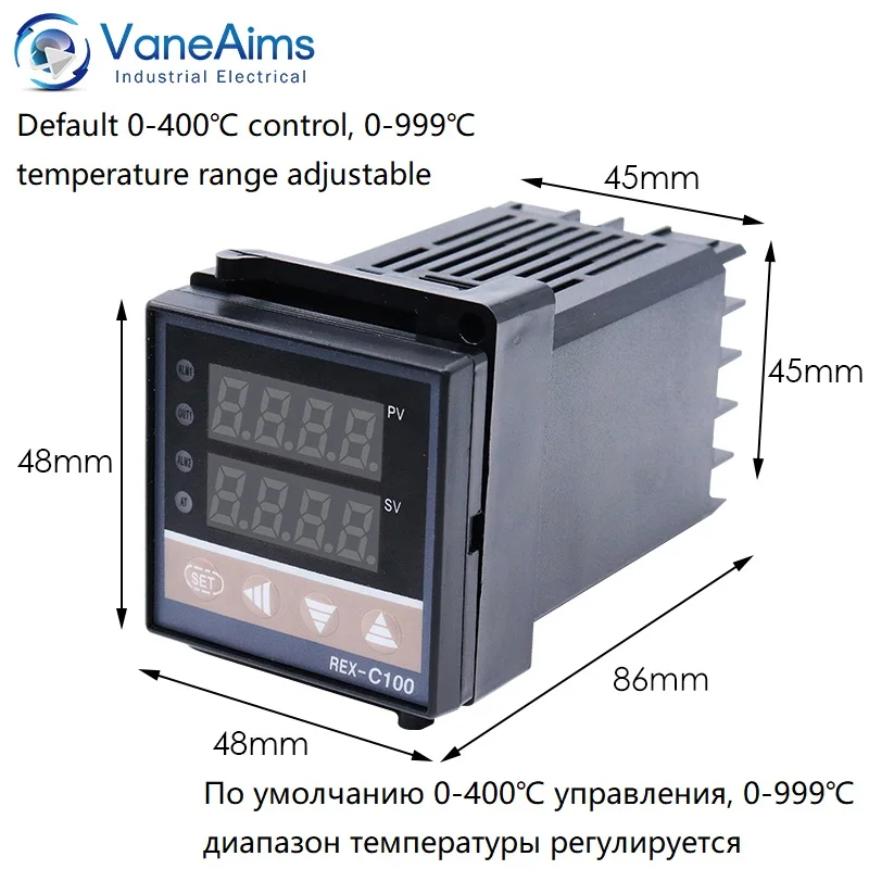 Controlador de temperatura digital PID REX-C100 REX C100 termostato 0-400 ℃ + Relé 40DA SSR+ K Termopar Sonda 1m RKC + Disipador de Calor