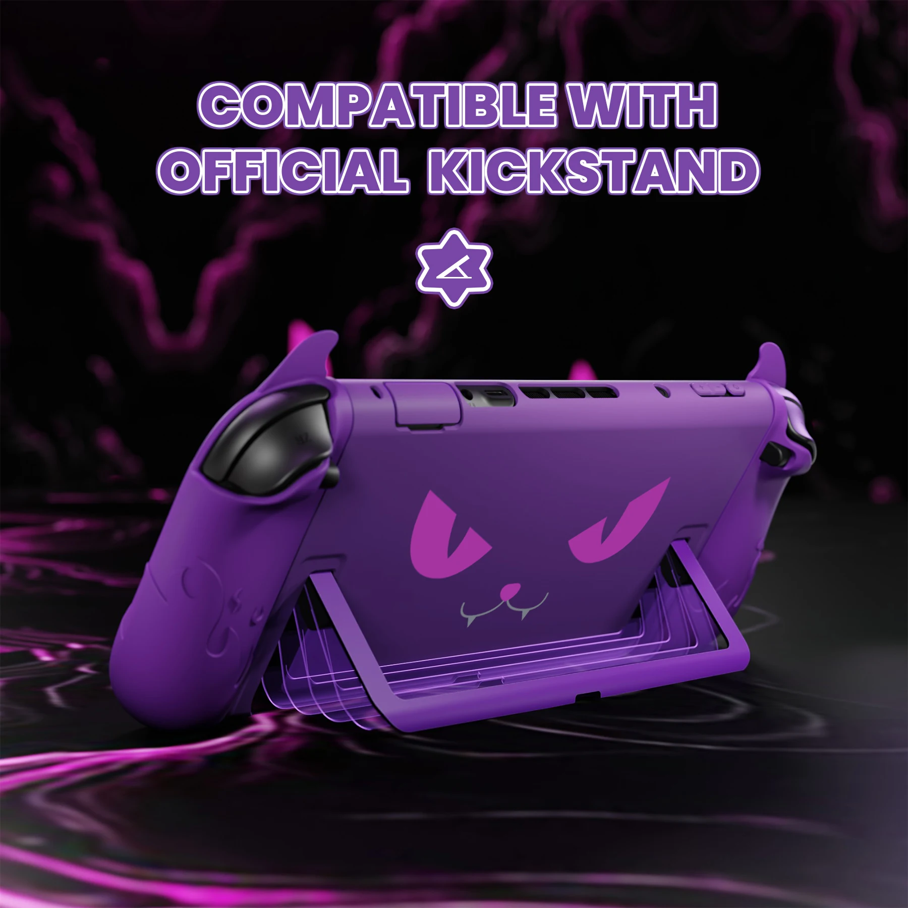 PlayVital Urocze etui ochronne z motywem demona do Nintendo Switch 2, Kawaii antypoślizgowy silikonowy pokrowiec + dokujący się twardy futerał z nakładkami na drążki analogowe — zdjęcie produktu 2