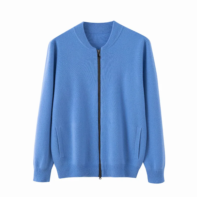 

Double-Layer Thickened 100% Cashmere Cardigan New Autumn And Winter Men'S Baseball Collar Casual Jacket Knitted Zip-Up Sweater