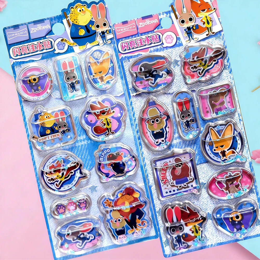 디즈니 주토피아 & 스티치 반짝이는 물 채운 스티커, 어린이 DIY 노트북 장식 데칼 세트