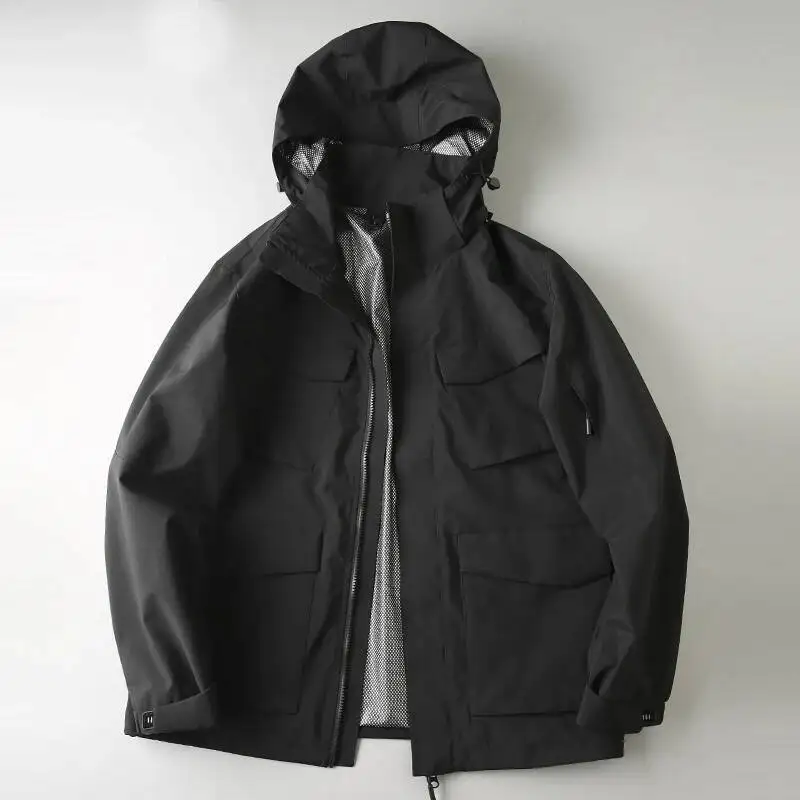 

Уличная водонепроницаемая тактическая рабочая одежда-карго, мужская спортивная куртка с несколькими карманами для пешего туризма, весенне-осенняя ветровка с капюшоном, пальто