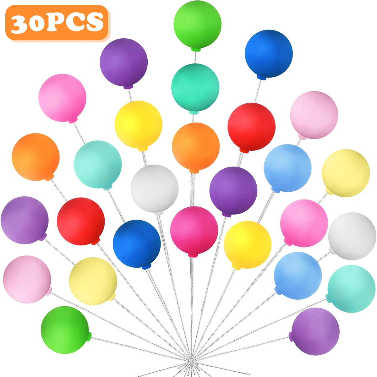 30Pcs Balloon Cake Topper Mini Colorful Balloon Cake Picks Reusable Round Shape Clay Balloon Cupcake Toppers Durable Premium