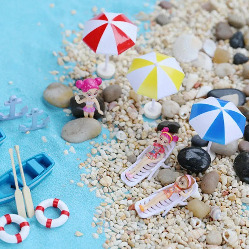 Strand-Sonnenschirm, gelbes Miniatur-Moos, Mikro-Landschaft, Garten-Requisite für Feengarten, Mini-Haus-Dekoration, Schattenbox-Szene