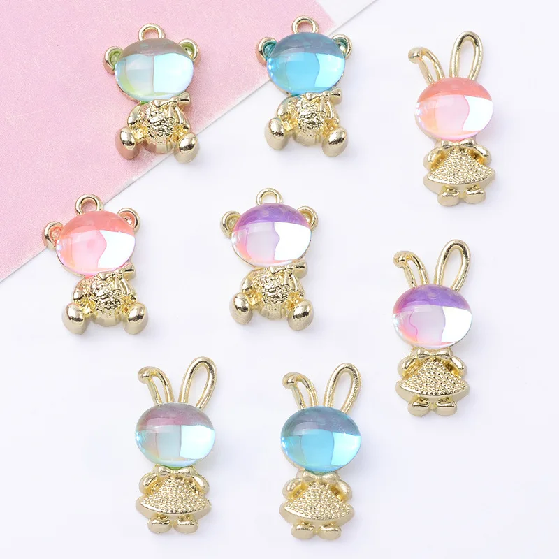 

100Pcs sets color retention and accessories four-color mocha bear bunny pendant DIY jewelry earrings necklace wholesale