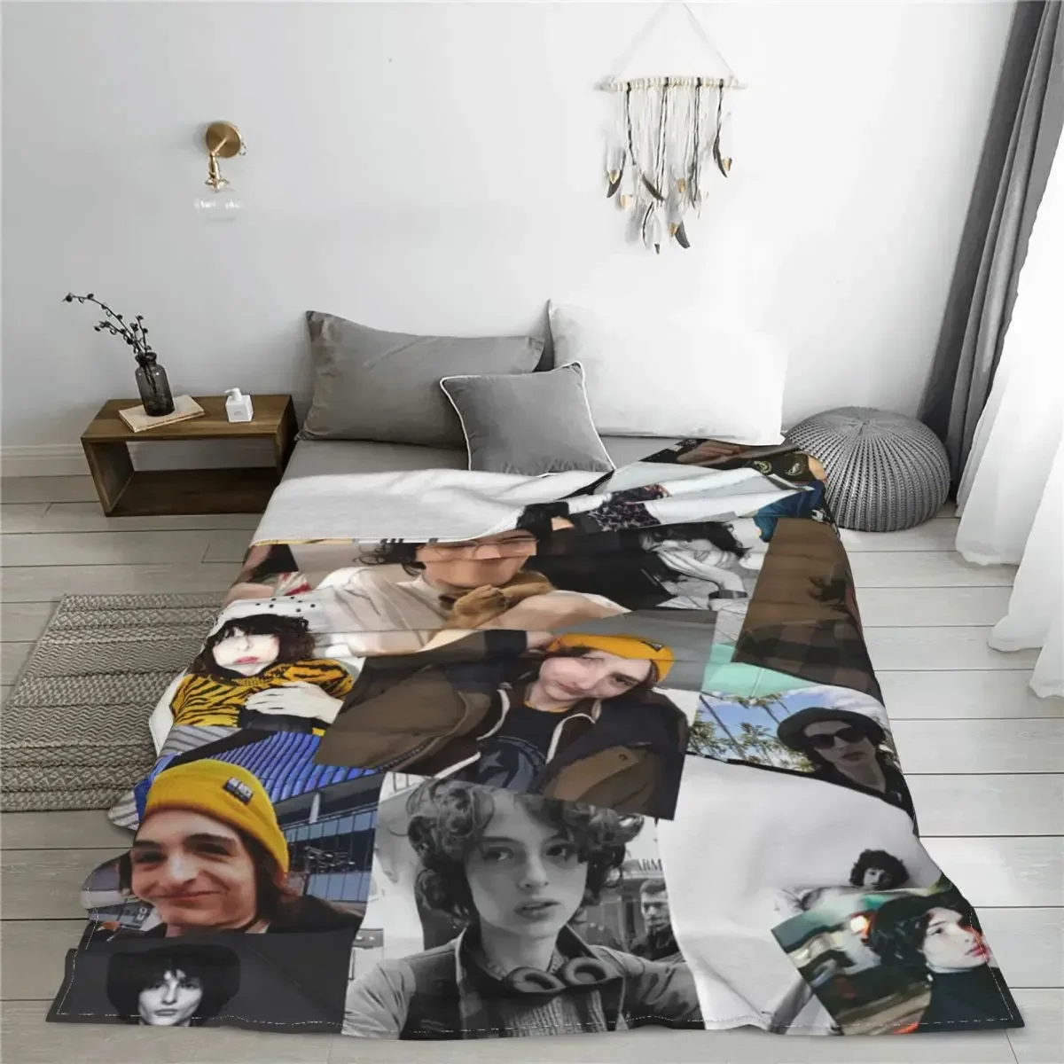 Finn Wolfhard Collage Blankets Actor Flannel Throw Blanket Home Couch Decoration Soft Warm Bedspreads