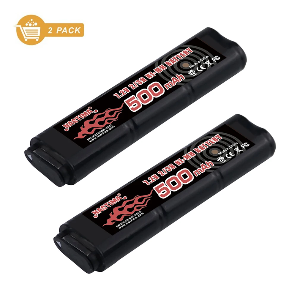 2 Pieces 2/3N 6S 7.2V 500mAh Ni-MH Airsoft Battery for CM030 CM121, CM122, GF13, Marui 18C, P8, M93R AEP AEG Airsoft Guns Toy