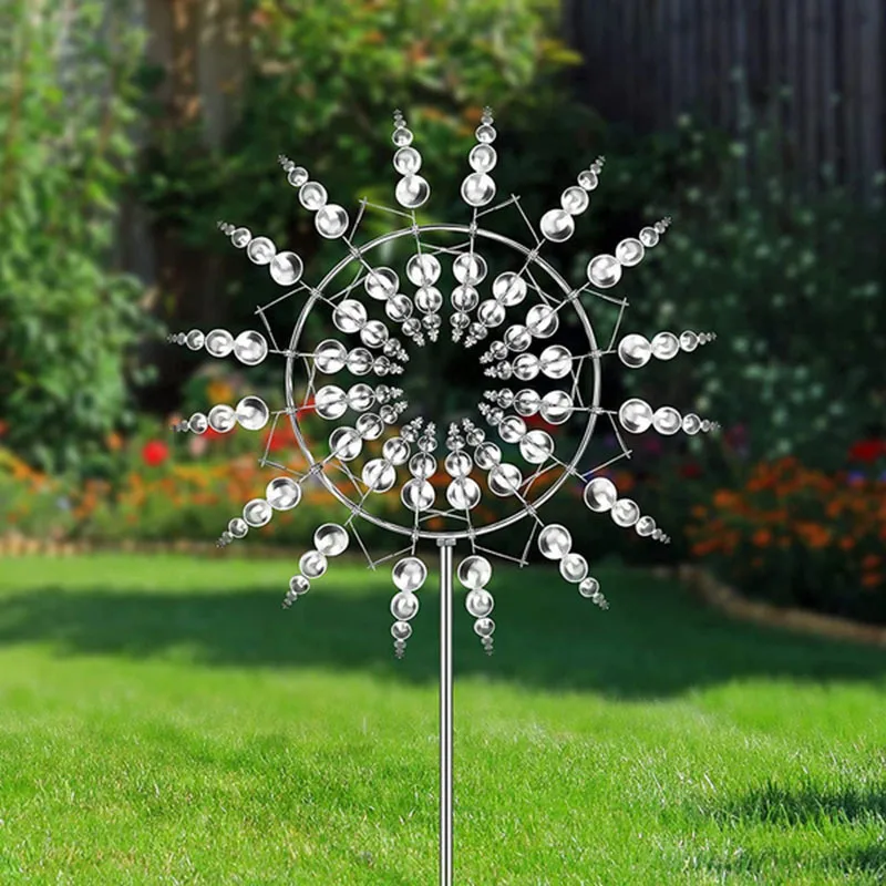 2023New Unique and Magical Metal Windmill 3D Wind Powered Kinetic Sculpture Lawn Metal Wind Solar Spinners Yard and Garden Decor