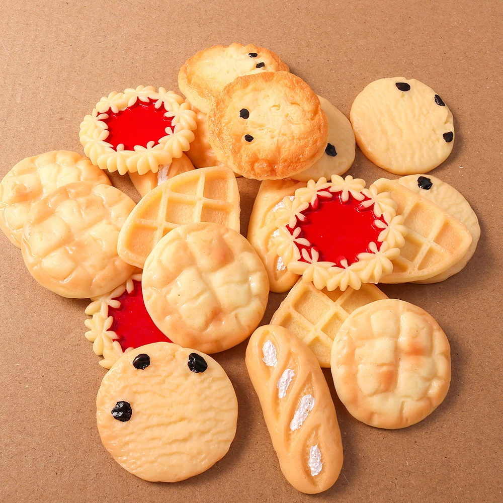 4 Stück Harz Waffel Kekse Kekse Charms Flatback Cabochon Verzierungen DIY Scrapbooking für Mädchen Haarnadel Stirnband Geschenke