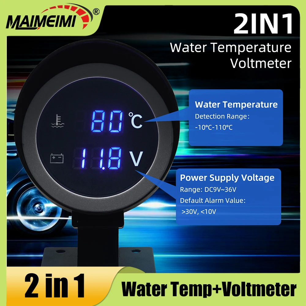 

2 IN 1 Digital Gauge Water Temperature Gauge+Voltmeter Auto Meter With Water Temp Sensor Car Interior Part For 12V 24V Car Truck