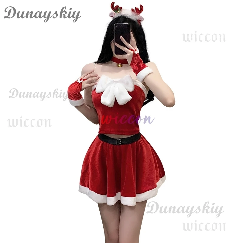 Costume de père Noël de Noël pour femmes, vêtements de sauna de flocon de neige, gants, robe sexy, uniforme chaud, tenues en peluche, olympiques de cosplay