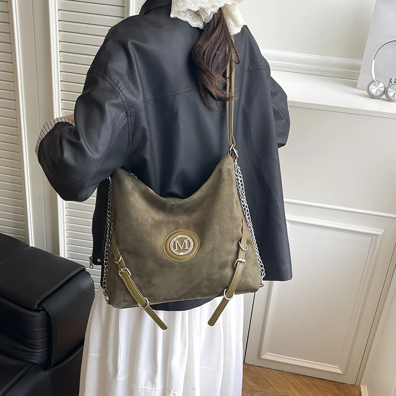 

Solid Color Versatile Shoulder Bag Durable Luxury Sense Casual Underarm Purse New Trend Retro Faux Suede Tote Bag for Women