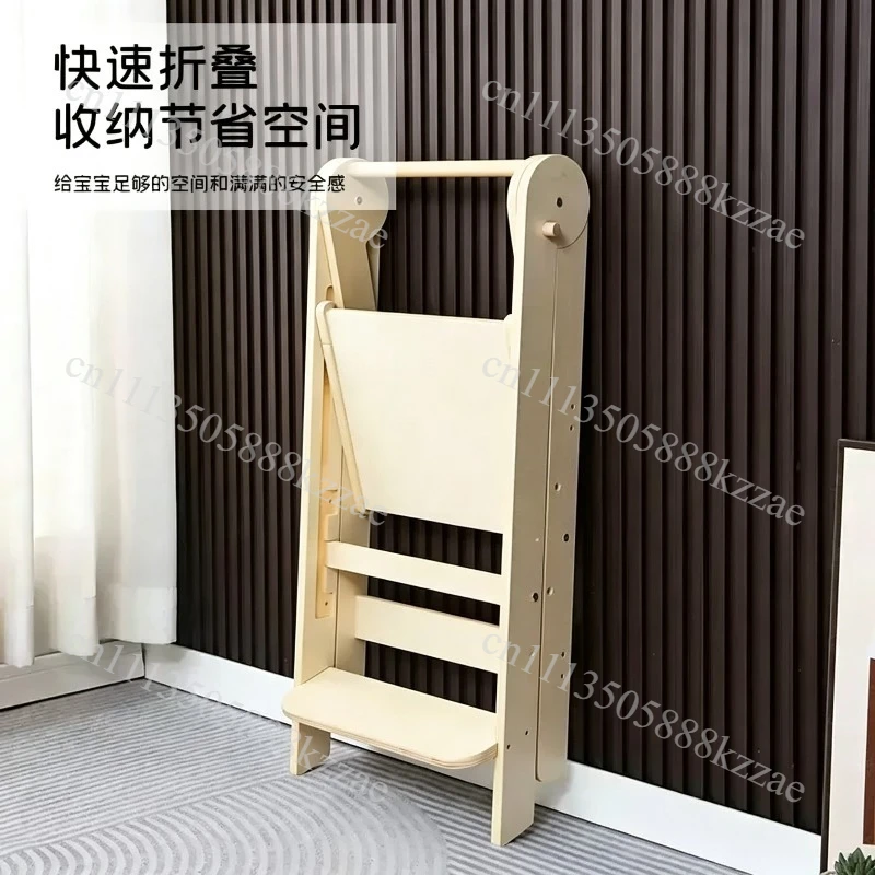 Learning Tower Solid Wood Foldable Step Stool with Armrest for Toddlers - Ideal for Kitchen Use
