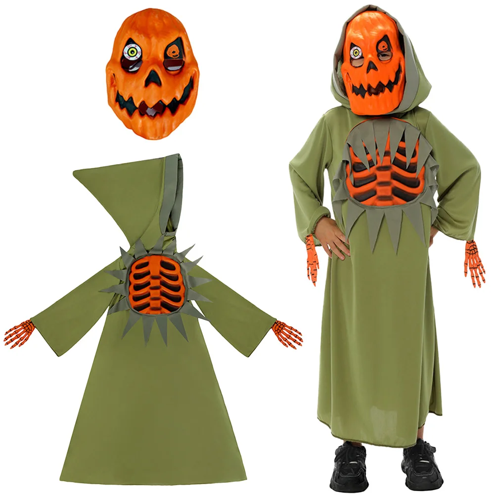 

Fantasia Scary Pumpkin Skeleton Cosplay Boys Girls Mask Clothing Stage Disfraz Costume 14 Years Halloween Carnival Party Clothes