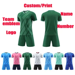 Football uniform customization Football training jersey Green clothes Adults and Kid Soccer Clothes jersey Sets Short Sleeve