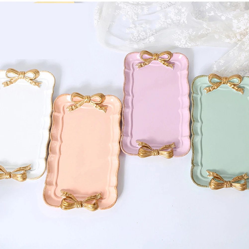 

Dessert Tray Jewelry Plate Bowknot Retro Hand Painted Resin Material Romantic Macaron Friendly Non Toxic Precision