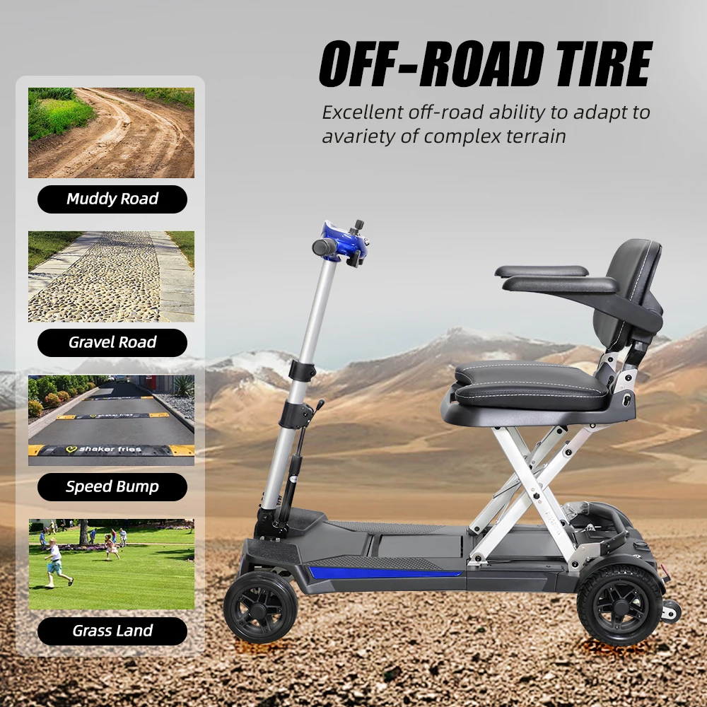 Aluminum Alloy Frame Folding Design Electric Mobility Scooter 4 Wheel Lightweight Portable for Seniors Adults Powered Wheelchair