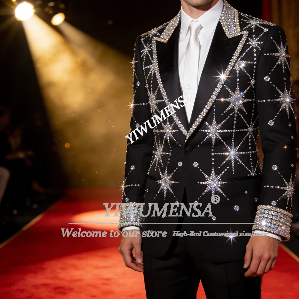 

Эксклюзивный мужской костюм с бисером и кристаллами, приталенный однобортный пиджак, свадебный смокинг для жениха, комплект из 2 предметов на заказ