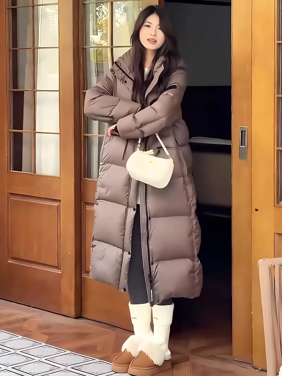 Faionable Casual High-End Bianco Du down Puffer Jaet Cappotto invernale da donna alla moda con cappuccio lungo colletto alla coreana
