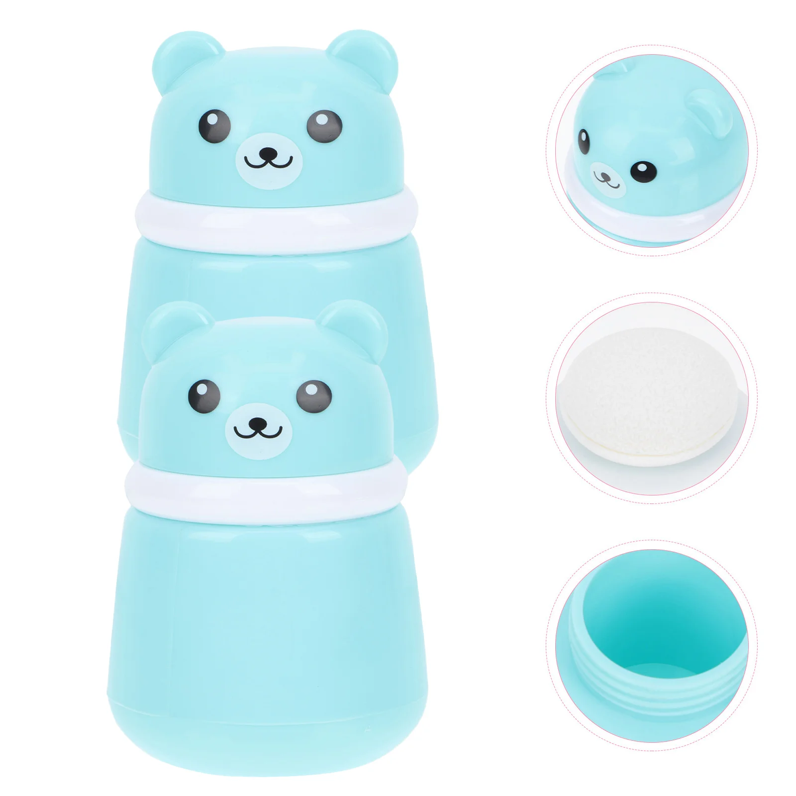 

2 Pcs Bear Powder Puff Box Body Dispenser Bottle Sponge Case Talcum Holders Synthetic Jar Baby and Container Loose Containers