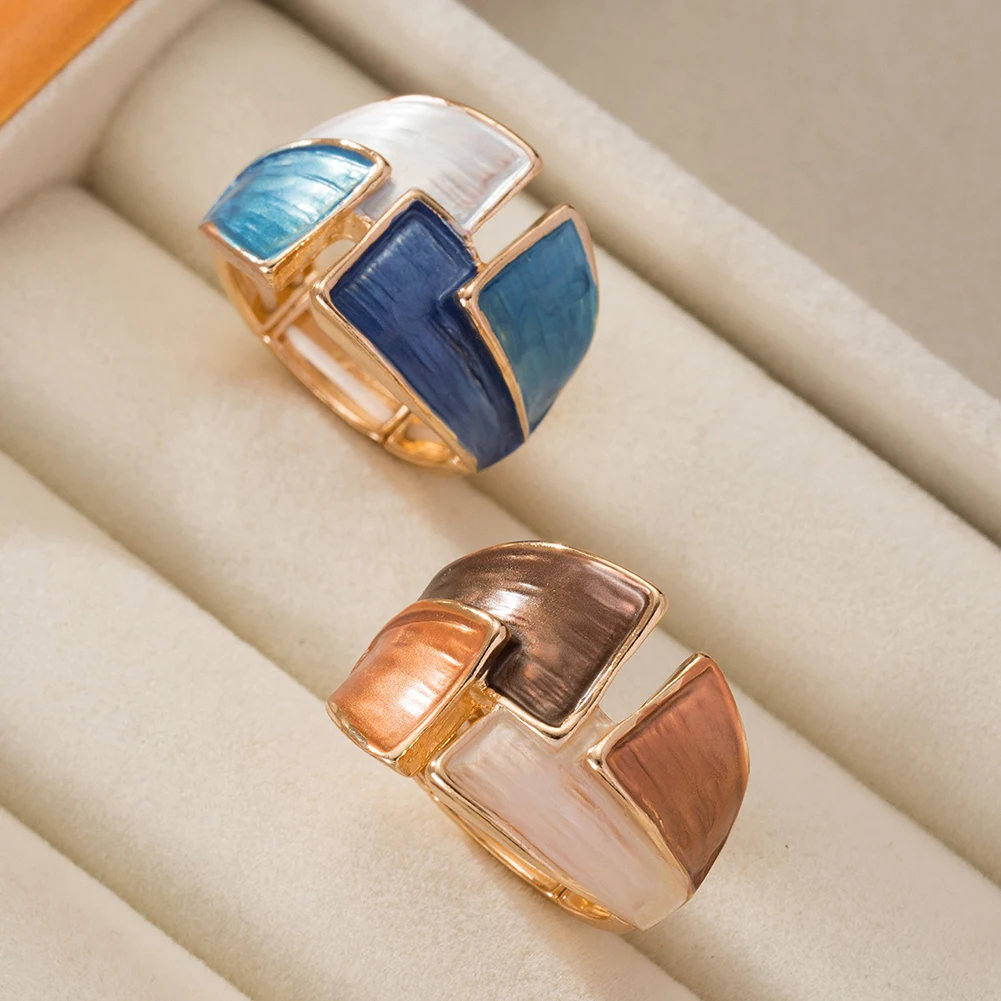 Cring Coco Fashion Women\'s Ring Geometric Simple and Elegant Enamel Adjustable Ring Women\'s Party Jewelry Valentine\'s Day Gift