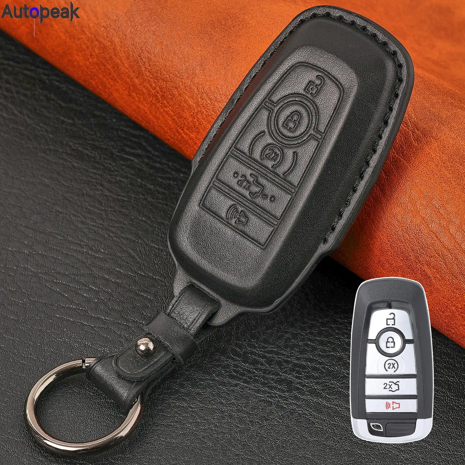 For Ford Bronco F150 Raptor Edge Expedition F250 F350 F450 F550 2020 Car Key Fob Ring Cover Case Shell Protector Genuine Leather