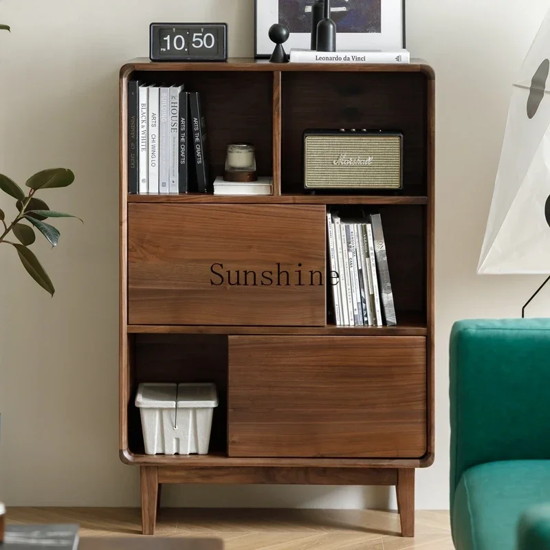 

North American black walnut solid wood floor-to-ceiling bookcase display cabinet