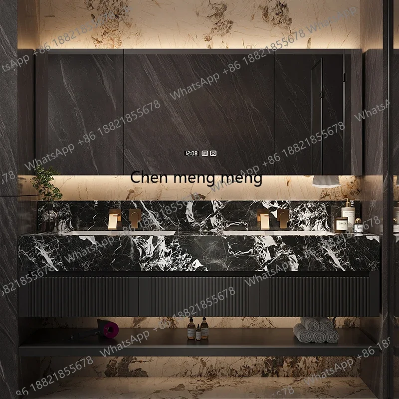 خزانة حمام بحوض مزدوج متكامل من السيراميك بدون خياطة مدمجة لحوض غسيل الحمام #2