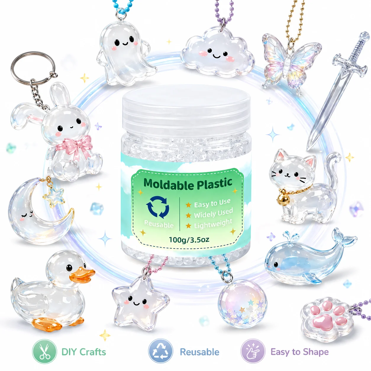 Jewelry Making Using Beads - 7oz/3.5oz MOLDABLE PLASTIC Beads Transparent, Reusable