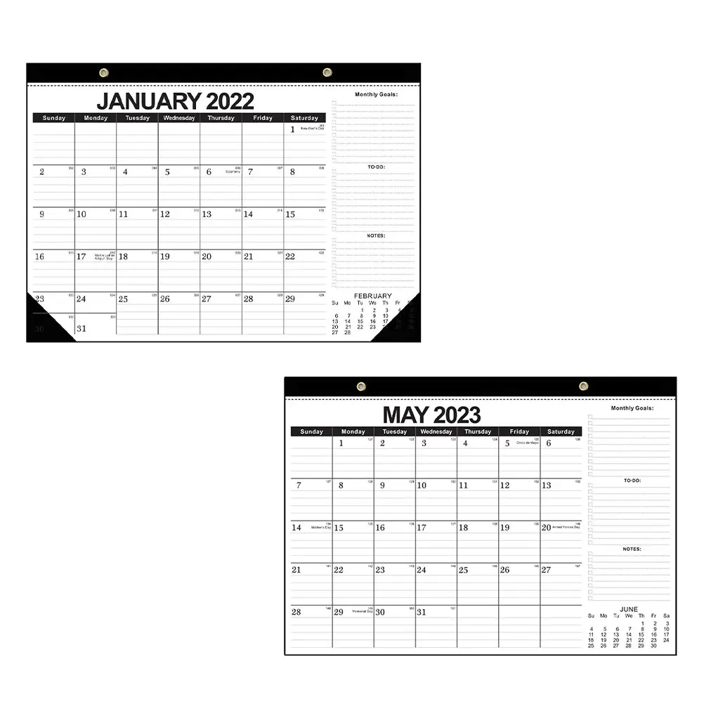 

English Calendar 2022 Schedule Hanging Decor Simple Creative 120g Writing Paper Black Chunky Design Wall Planner
