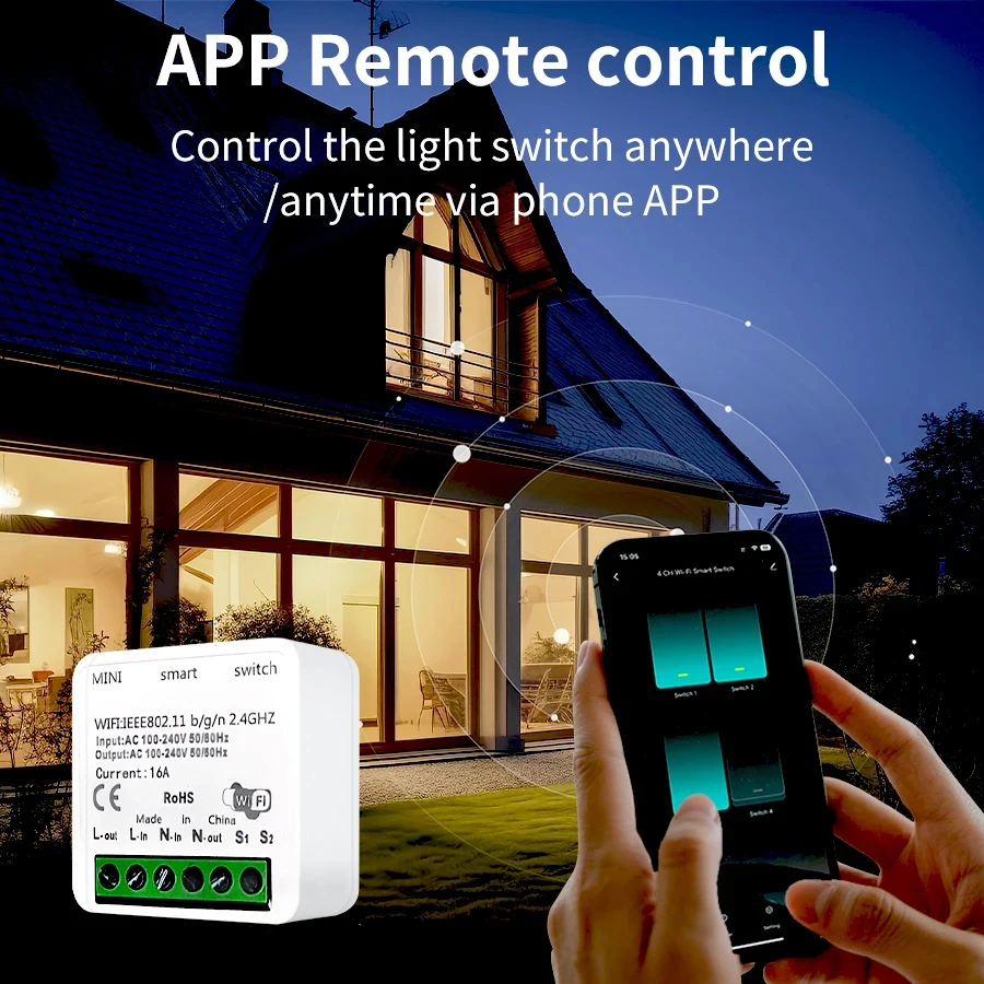 100-240V 16A Smart WiFi Switch with 2-Way EWelink App Control Alexa Google Assistant Compatible Fan Switch for Home Automation