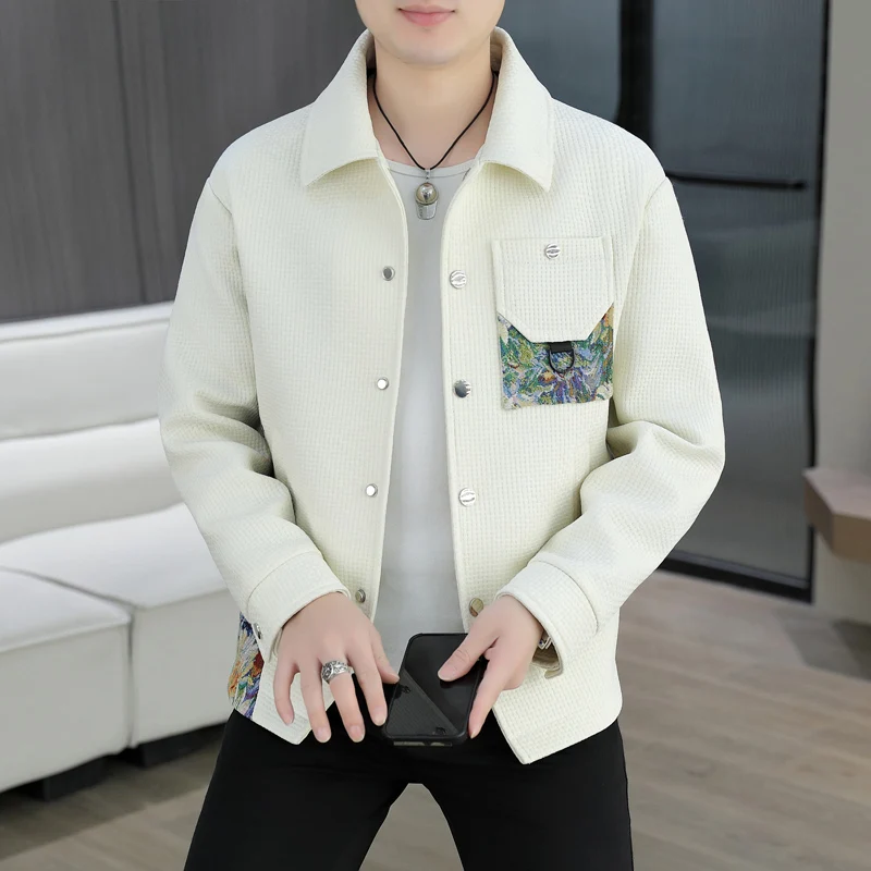

Men'S Spring New High Quality Large Size Casual Jacket Men's Fashion Trend Comfortable Loose Lapel Long Sleeve Jackets