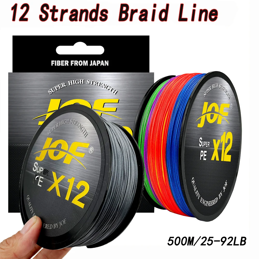 

JOF X12 Fishing Line 500M 12 Strands Braided PE Strong Wire 25-92lb Multifilament Durable Sea Saltwater Japan Tool 11.3-41.8kg
