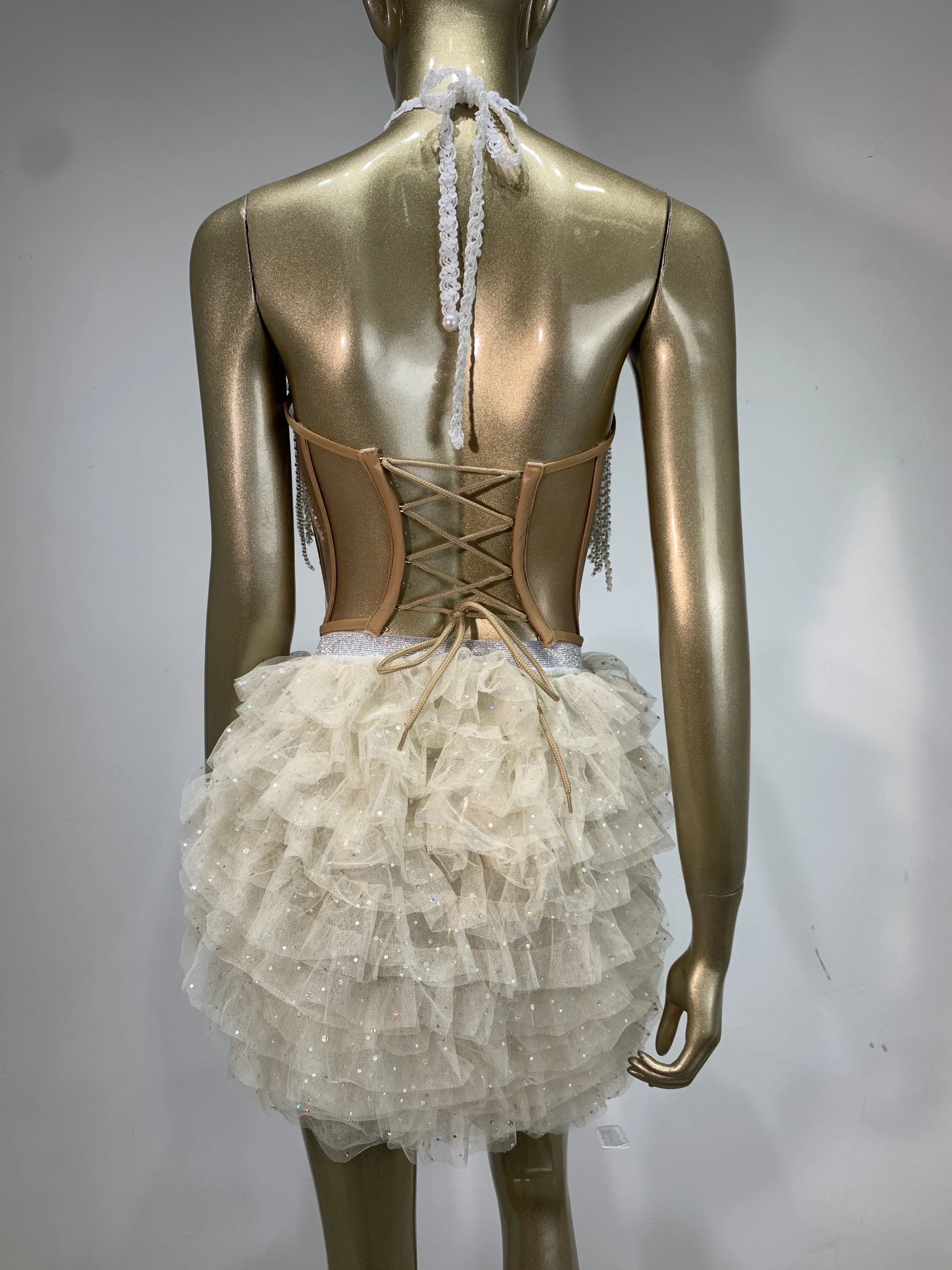 Sparkly Tassel Sexy Backless Two Pieces Set 2025 Women Evening Prom Celebrate Birthday Party Dress PerformanceStage Outfit