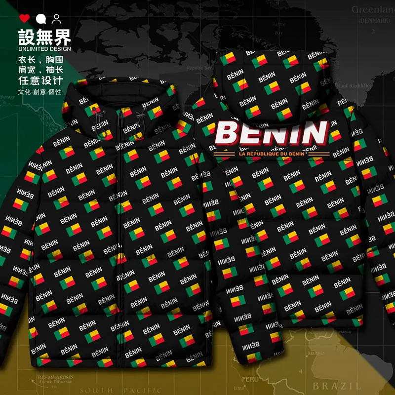 Benin Beninese BEN BJ Dahomey country flag White duck down Jackets men's clothing printing Warm Man Casual down coat Winter