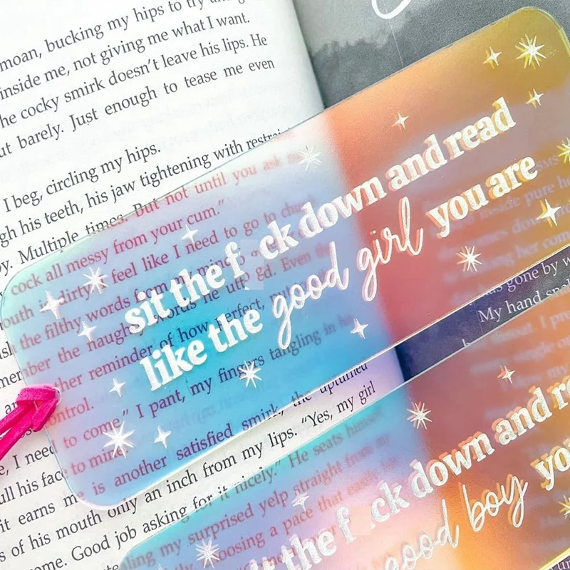 Sit Down And Read Iridescent Bookmark, Funny Acrylic Bookmark, Reading Gift For Book Lover For Girls Durable 14 X 5 X 0.15Cm