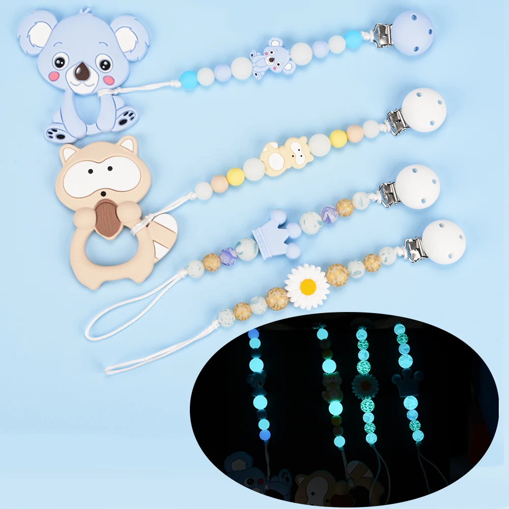 Teeth Glue Chain Baby Teething Toys Boiled Silicone Anti-Drop Chain Teeth Glue Anti-Lost Rope Baby Pacifier Chain Clip Cartoon