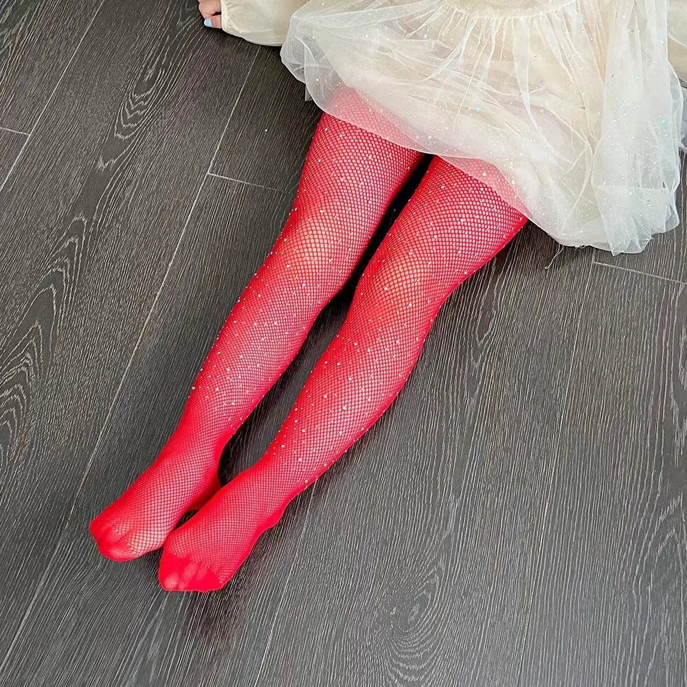 

Fashion Sequin Fish Net Dot Drill Mesh Pantyhose Colored Tights 7-12 Years