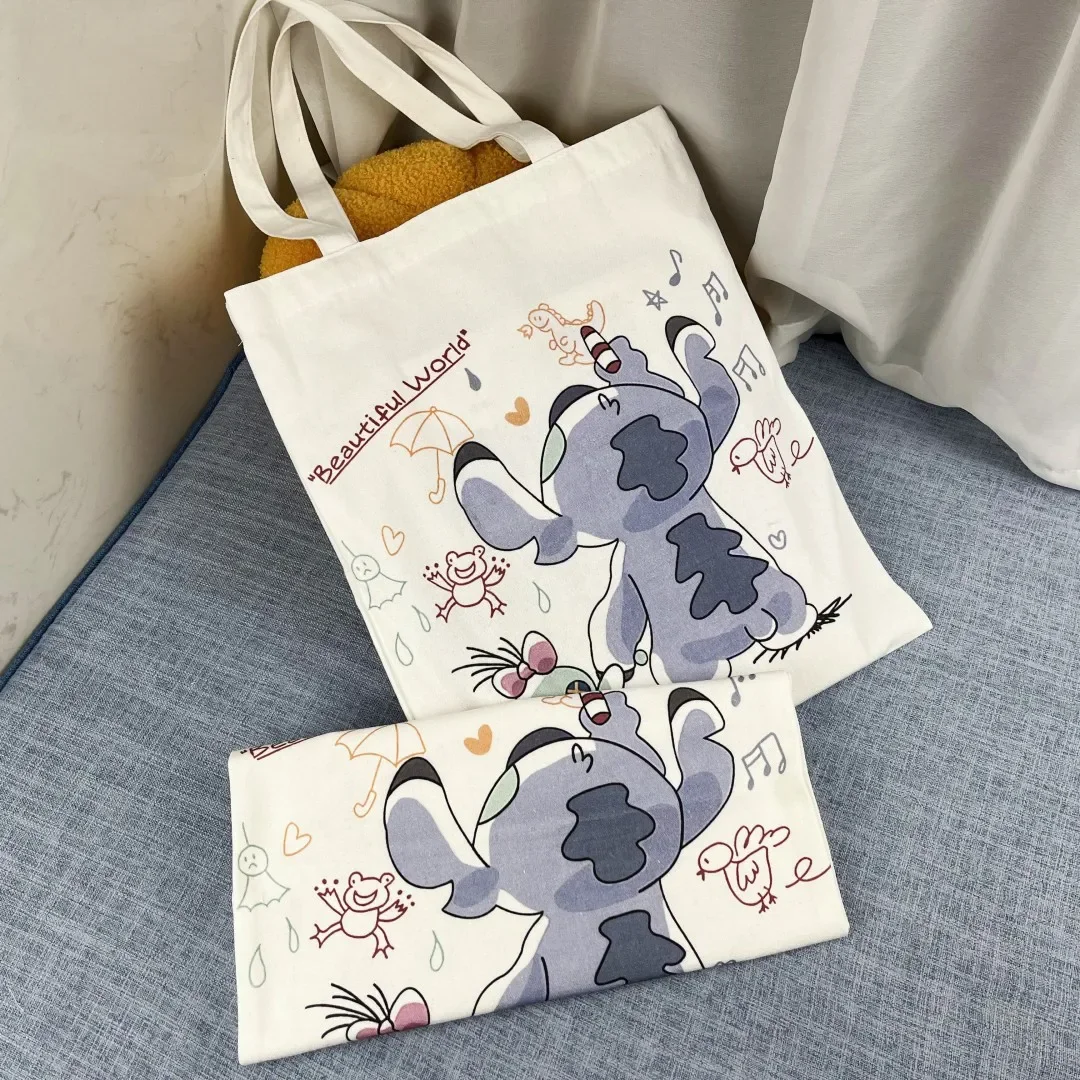 Disney Stitch Cartoon Canvas Bag Girl student satchel Shoulder Bag Large capacity holding cute crossbody bags