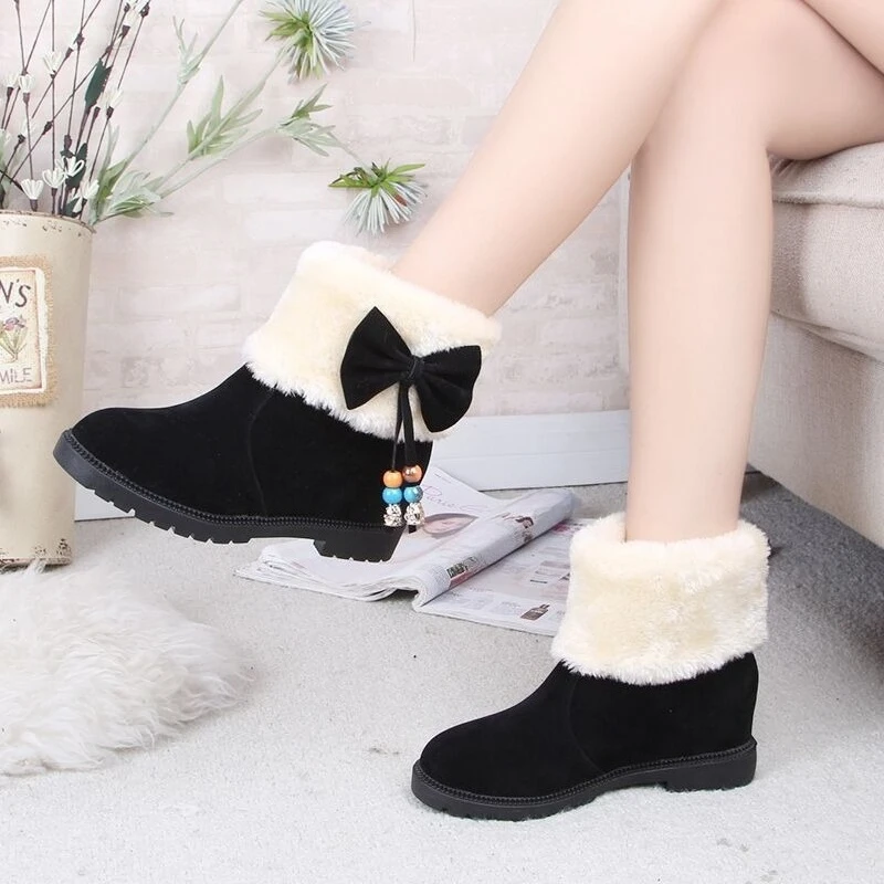 Round Toe Ladies Shoes Flat Bow Women's Snow Boots on Promotion Comfortable and Elegant Booties Winter 2025 Novelty Y2k Footwear