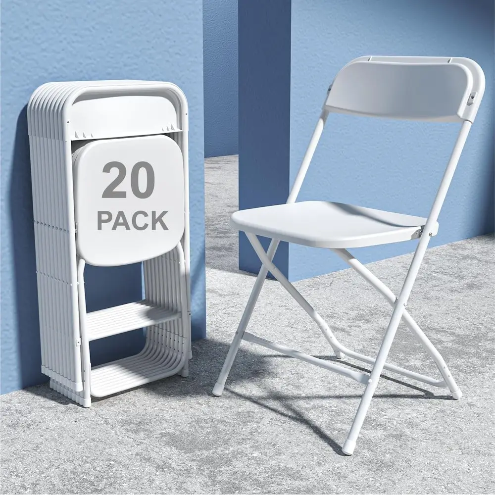 Pack White Plastic Folding Chair, Plastic Foldable Chair for Indoor Outdoor Use, Portable Stackable Commercial Seat with Steel