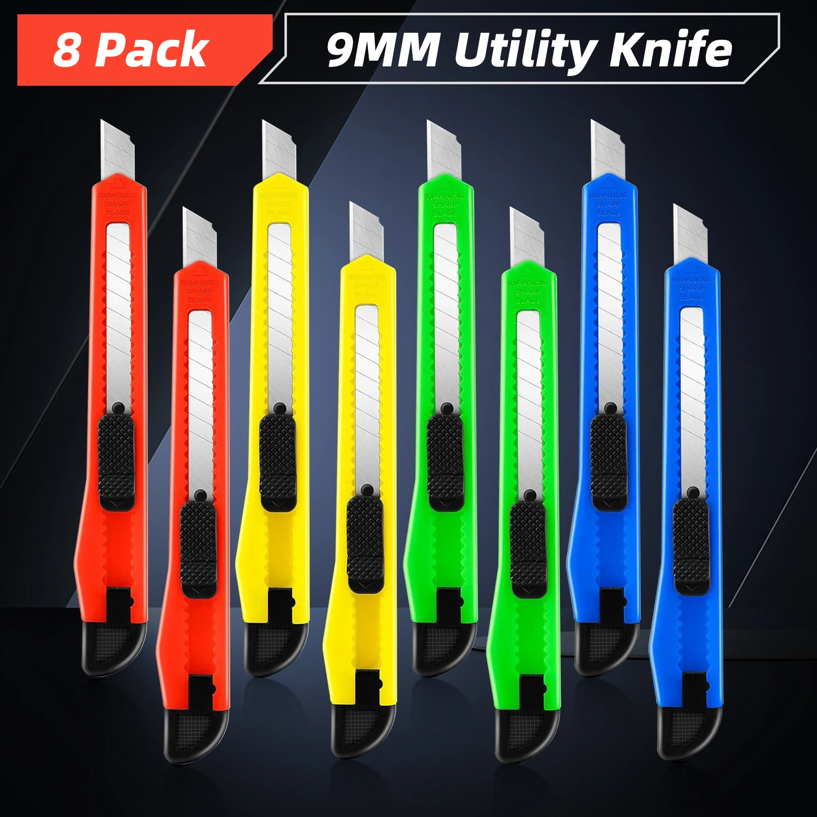 8 Pack Utility Knife Retractable Box Cutters, 9mm Wide Snap Off Blade Cutter, Utility Knives Box Cutter Knife