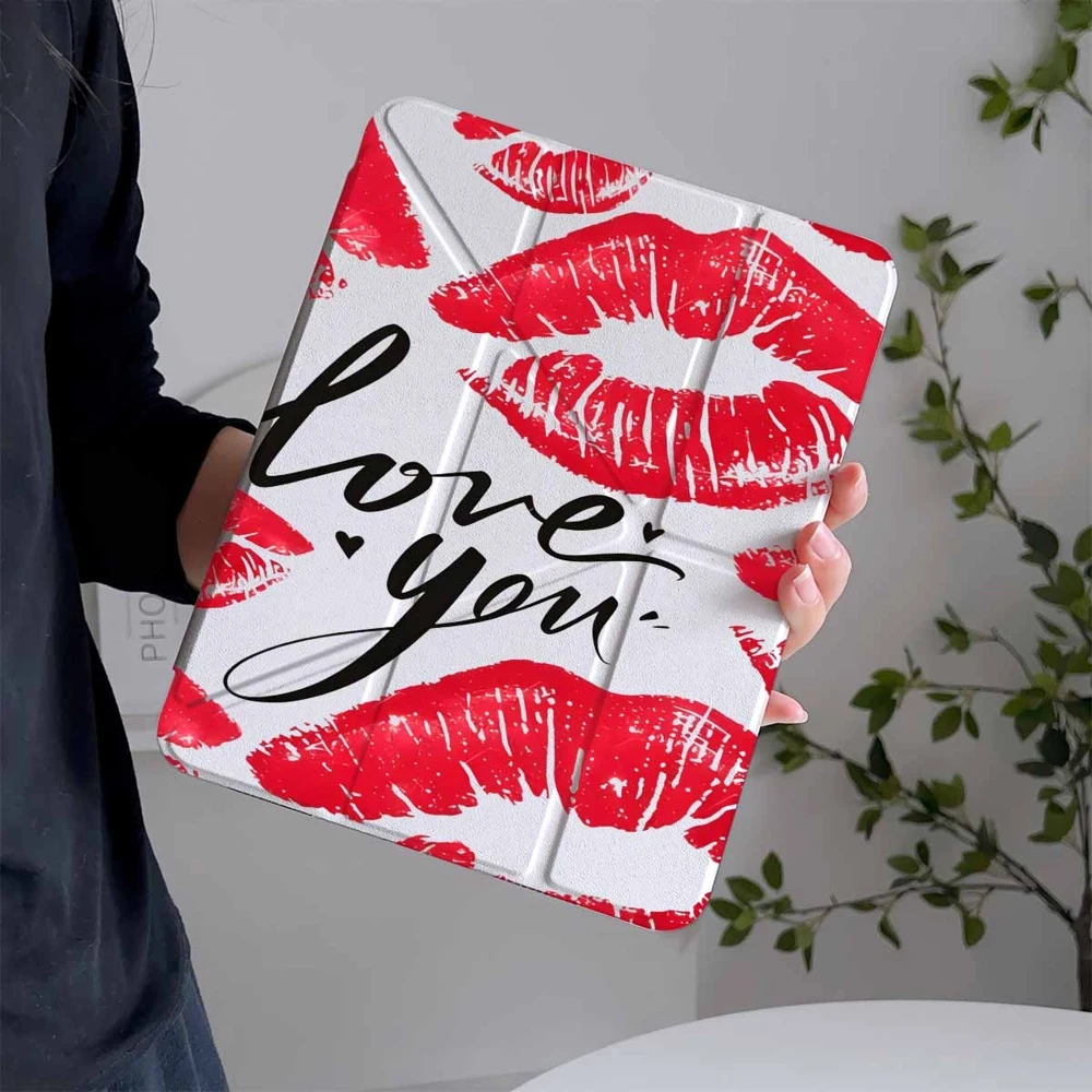 Red lip print Love For Samsung Galaxy Tab A8 A9 A11 S6 S7 S8 S9 S10 FE Plus Lite Protective With Pen Slot Tablet Case